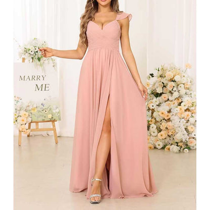 Long Chiffon Bridesmaid Dresses High Slit A-line Wedding Guest Outfit Prom Dresses