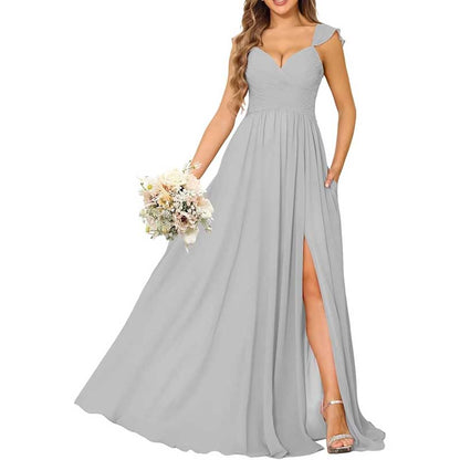 Long Chiffon Bridesmaid Dresses High Slit A-line Wedding Guest Outfit Prom Dresses