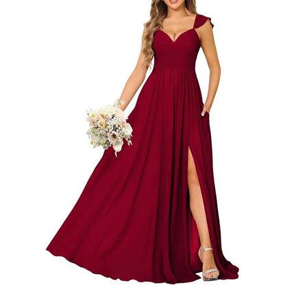 Long Chiffon Bridesmaid Dresses High Slit A-line Wedding Guest Outfit Prom Dresses