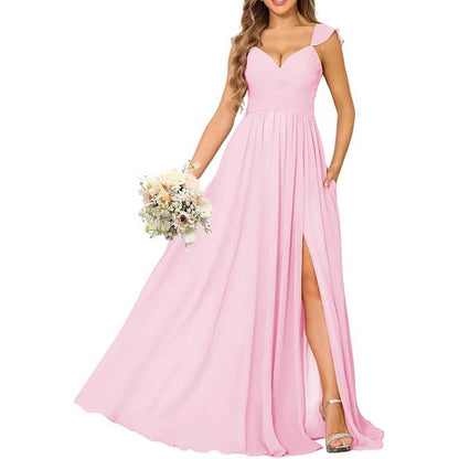 Long Chiffon Bridesmaid Dresses High Slit A-line Wedding Guest Outfit Prom Dresses