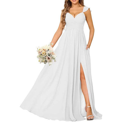 Long Chiffon Bridesmaid Dresses High Slit A-line Wedding Guest Outfit Prom Dresses