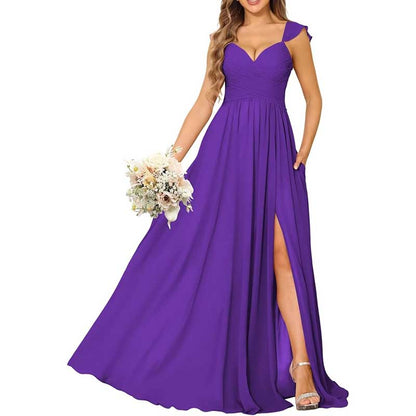 Long Chiffon Bridesmaid Dresses High Slit A-line Wedding Guest Outfit Prom Dresses