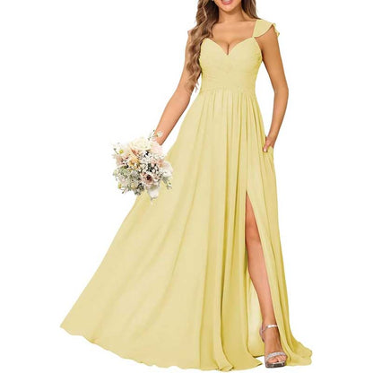Long Chiffon Bridesmaid Dresses High Slit A-line Wedding Guest Outfit Prom Dresses