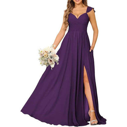 Long Chiffon Bridesmaid Dresses High Slit A-line Wedding Guest Outfit Prom Dresses