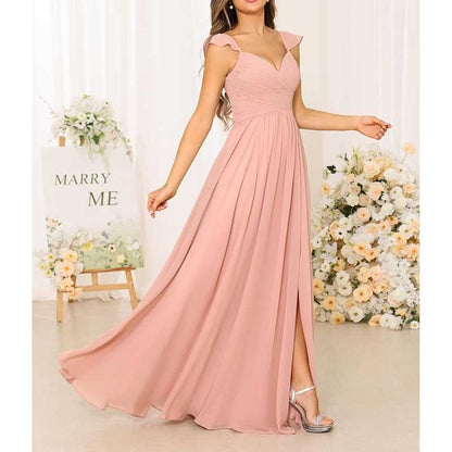 Long Chiffon Bridesmaid Dresses High Slit A-line Wedding Guest Outfit Prom Dresses