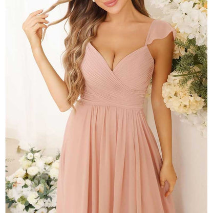 Long Chiffon Bridesmaid Dresses High Slit A-line Wedding Guest Outfit Prom Dresses
