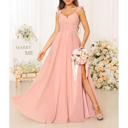 Long Chiffon Bridesmaid Dresses High Slit A-line Wedding Guest Outfit Prom Dresses