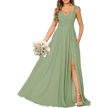Long Chiffon Bridesmaid Dresses High Slit A-line Wedding Guest Outfit Prom Dresses