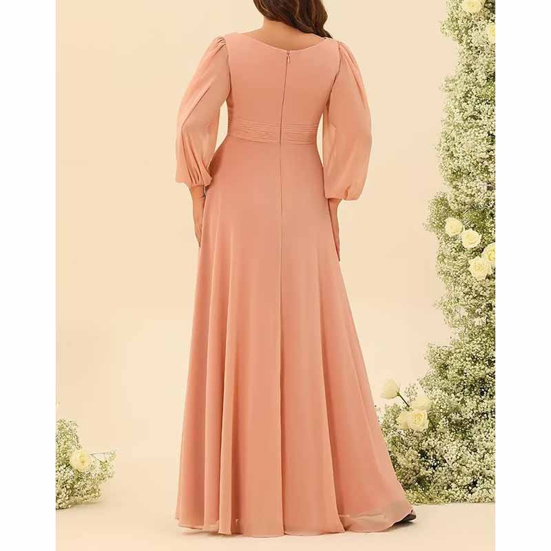 Long Sleeve Bridesmaid Dresses Chiffon Wedding Guest Dress Long Evening Gowns