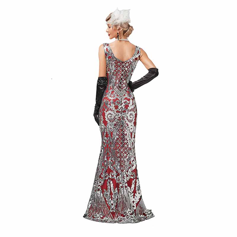 Women’s 1920s Vintage Sequins Fringe Long Gatsby Flapper Dress Evening Maxi Dresses