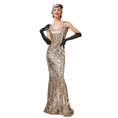 Women’s 1920s Vintage Sequins Fringe Long Gatsby Flapper Dress Evening Maxi Dresses