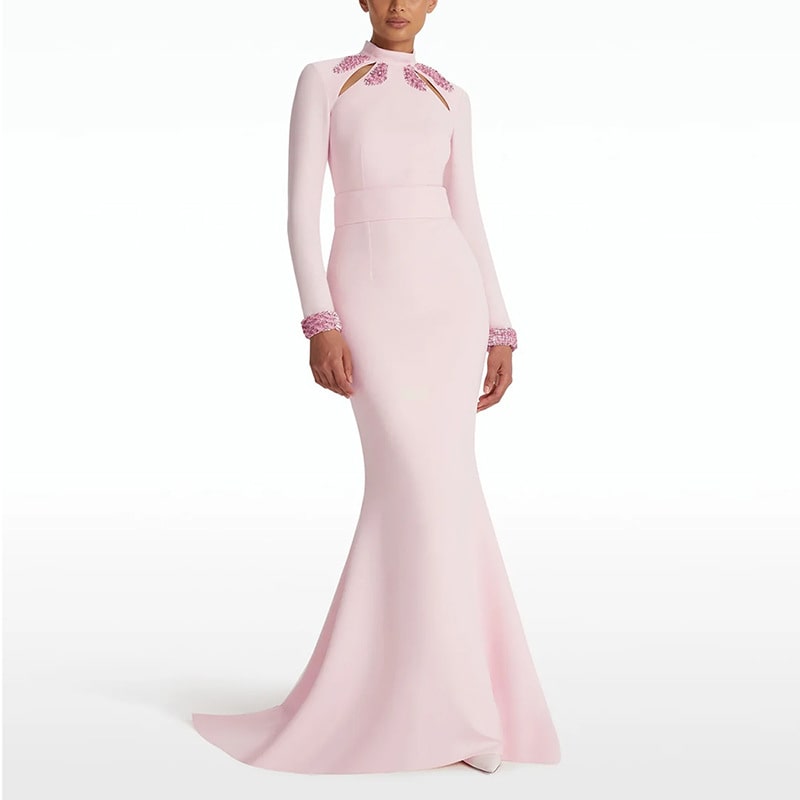 Long Mermaid Dress With Crystal Hollowed Bateau Neckline