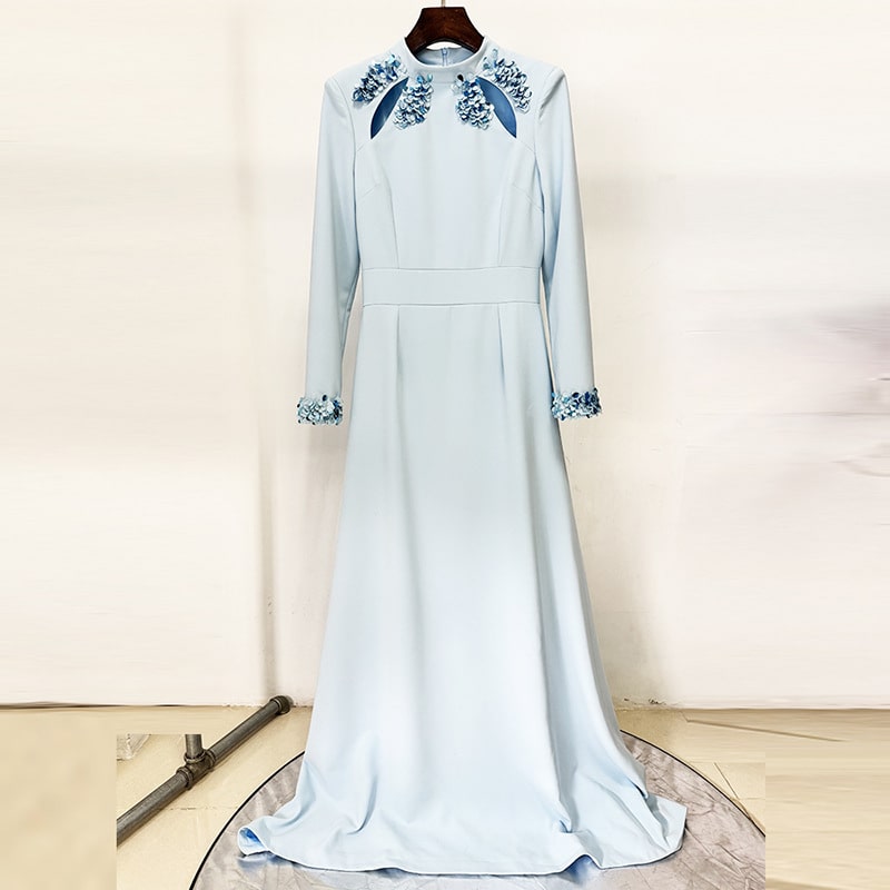 Long Mermaid Dress With Crystal Hollowed Bateau Neckline