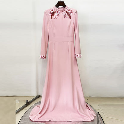 Long Mermaid Dress With Crystal Hollowed Bateau Neckline