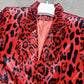 Long Sleeve Animal Print Suit Red Velvet Pantsuit Slim Fit Chic Suit