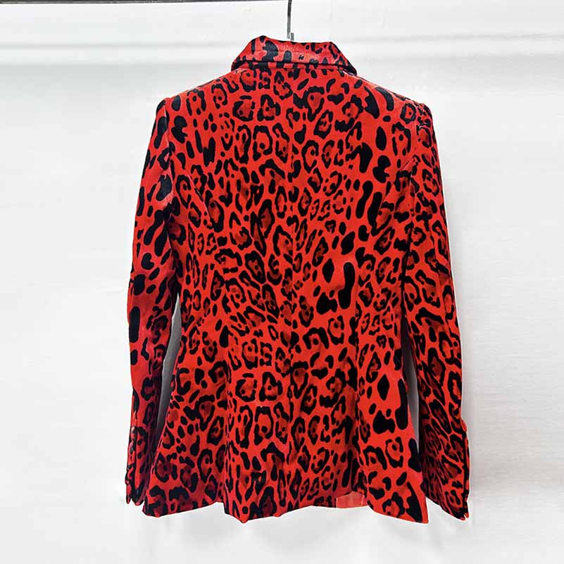 Long Sleeve Animal Print Suit Red Velvet Pantsuit Slim Fit Chic Suit