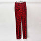 Long Sleeve Animal Print Suit Red Velvet Pantsuit Slim Fit Chic Suit