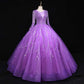 Long Sleeve Beaded Quinceanera Dresses Tulle Ball Gowns Formal Dresses