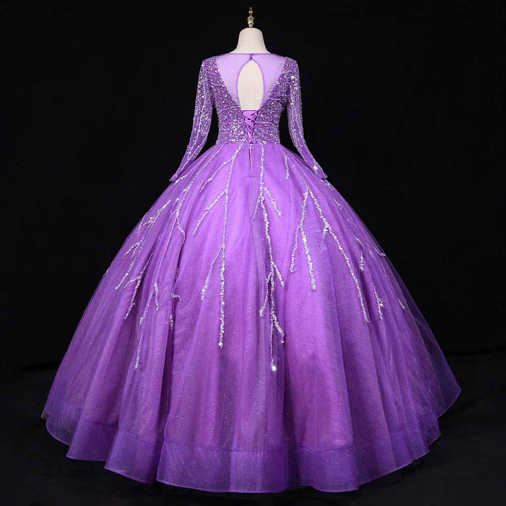 Long Sleeve Beaded Quinceanera Dresses Tulle Ball Gowns Formal Dresses