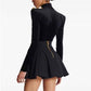 Long Sleeve Black Velvet Top Mini Skirt Suit