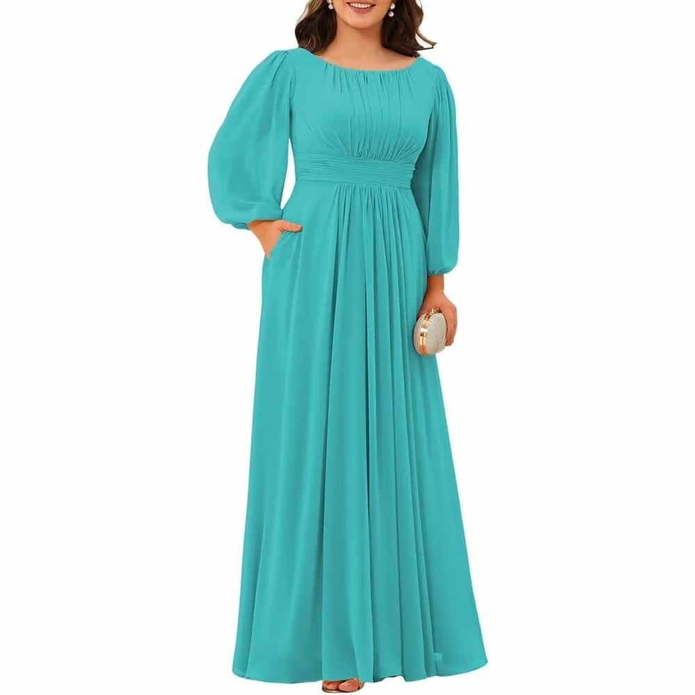 Long Sleeve Bridesmaid Dresses Chiffon Wedding Guest Dress Long Evening Gowns