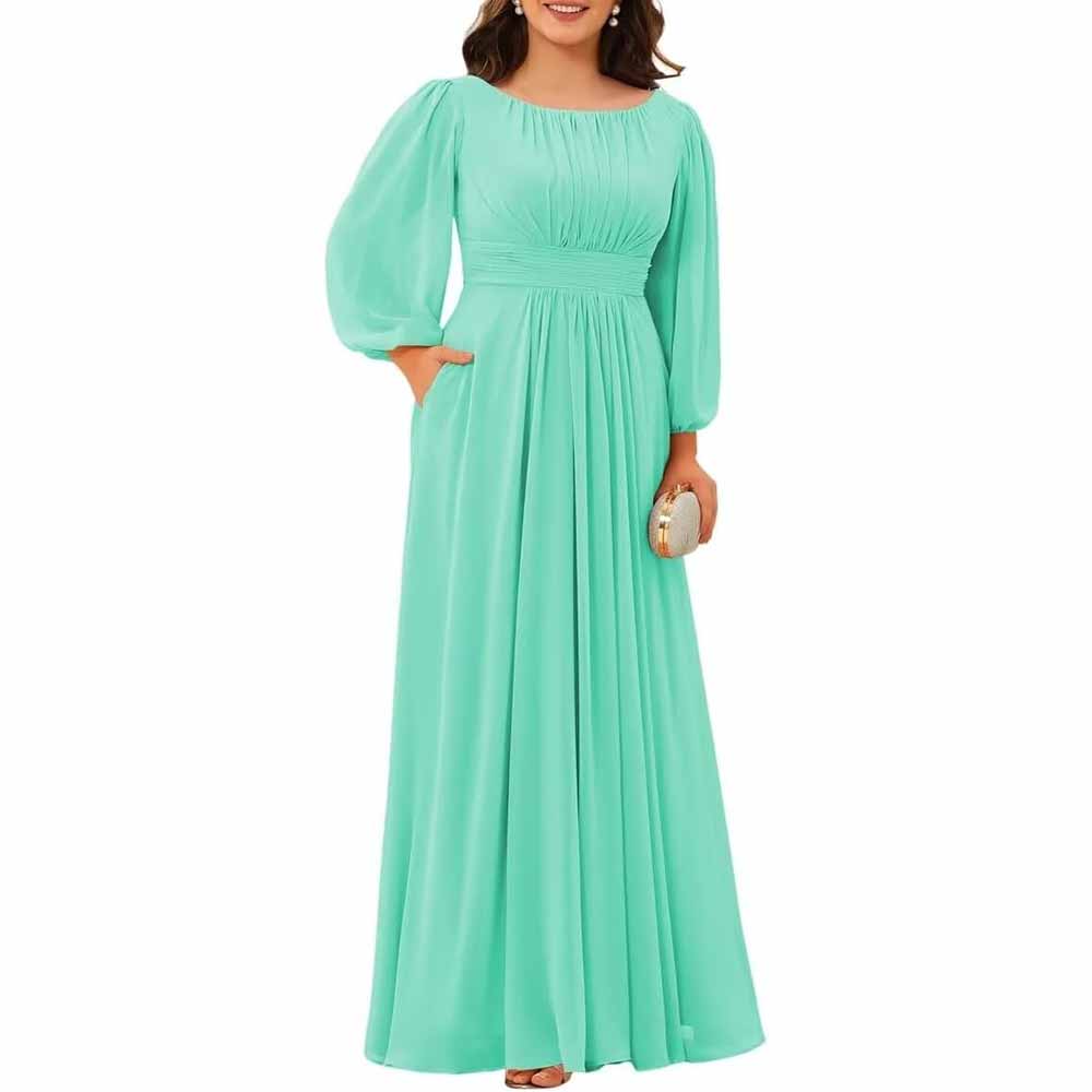 Long Sleeve Bridesmaid Dresses Chiffon Wedding Guest Dress Long Evening Gowns