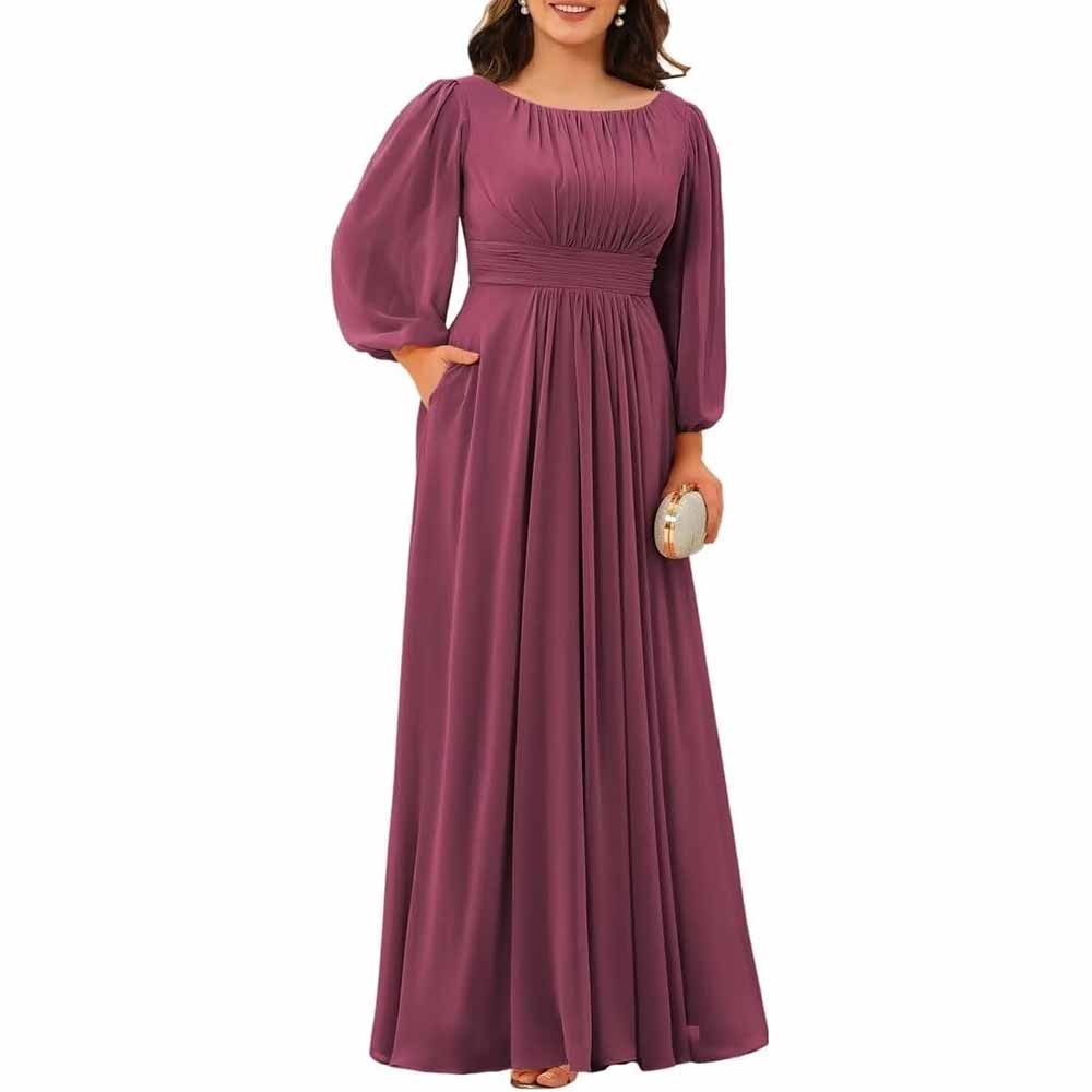 Long Sleeve Bridesmaid Dresses Chiffon Wedding Guest Dress Long Evening Gowns