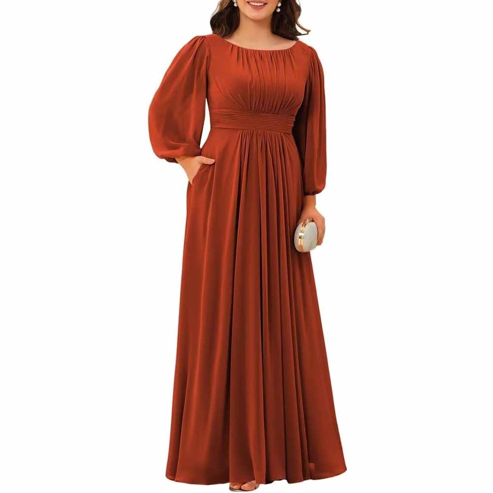 Long Sleeve Bridesmaid Dresses Chiffon Wedding Guest Dress Long Evening Gowns