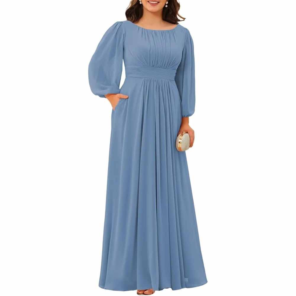 Long Sleeve Bridesmaid Dresses Chiffon Wedding Guest Dress Long Evening Gowns