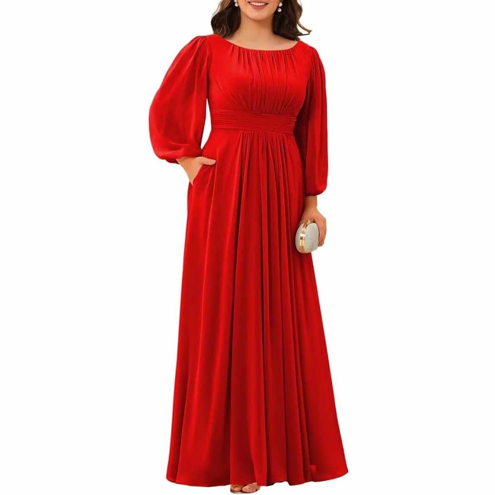 Long Sleeve Bridesmaid Dresses Chiffon Wedding Guest Dress Long Evening Gowns