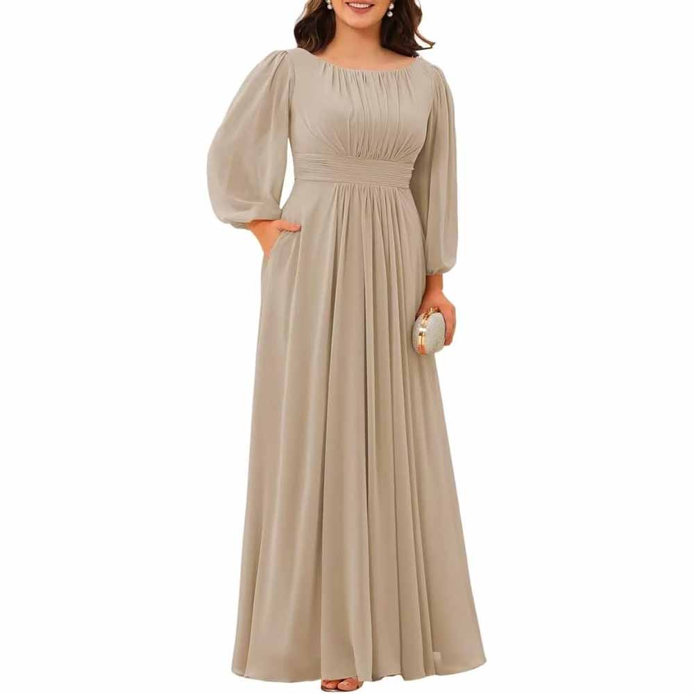 Long Sleeve Bridesmaid Dresses Chiffon Wedding Guest Dress Long Evening Gowns