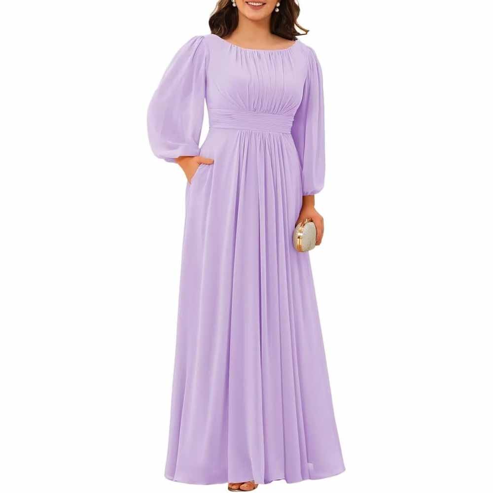 Long Sleeve Bridesmaid Dresses Chiffon Wedding Guest Dress Long Evening Gowns