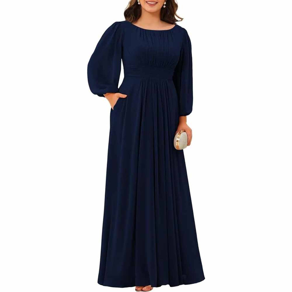 Long Sleeve Bridesmaid Dresses Chiffon Wedding Guest Dress Long Evenin