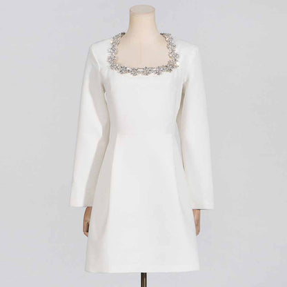 Long Sleeve Crystal Embellished Velvet Mini Dress