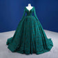 Long Sleeve Emerald Green Bridal Gowns with Train Long Sequin Wedding Ball Gowns