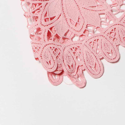 Long Sleeve Hollow Out Lace Knee Length Dress Lace Up Collared Dress