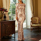 Long Sleeve Mermaid Sequin Prom Dress Round Neck Ball Gowns