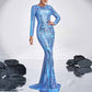 Long Sleeve Mermaid Sequin Prom Dress Round Neck Ball Gowns