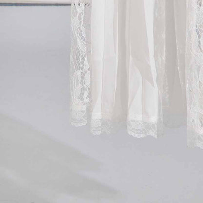 Long Sleeve Midi Dress V Neck Belted Lace Pleated Dress