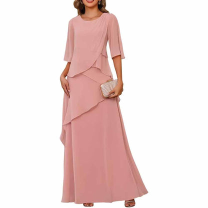 Long Sleeve Mother of The Bride Dresses Chiffon Ruffles Formal Evening Gowns With Sleeves