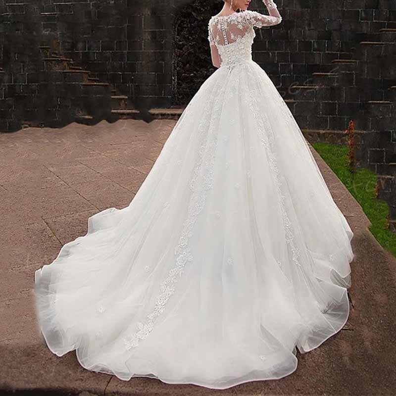 Long Sleeve Off Shoulder Bridal Ball Gowns Tulle Corset Wedding Dress