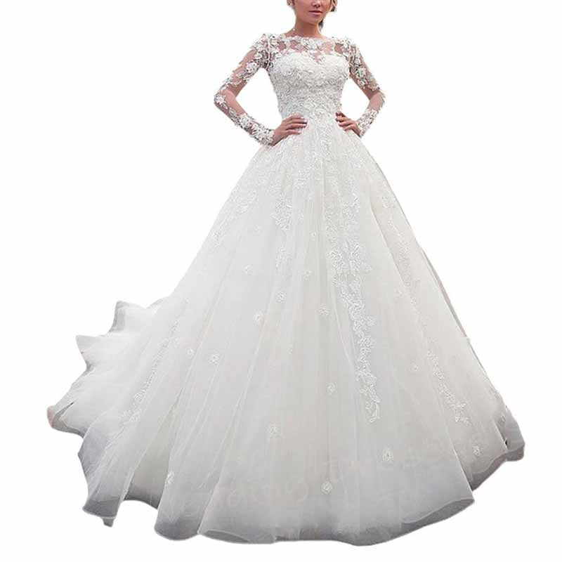 Long Sleeve Off Shoulder Bridal Ball Gowns Tulle Corset Wedding Dress