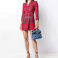 Long Sleeve Red Checked Blazer Dress