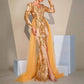 Long Sleeve Split Gold Sequin Maxi Dress Wedding Ball Gown