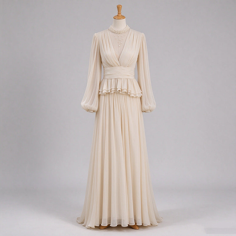 Women's Elegant Beaded Long Sleeve Top & Midi Skirt Two-Piece Set