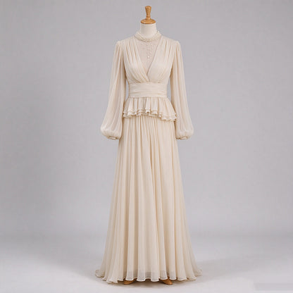 Women's Elegant Beaded Long Sleeve Top & Midi Skirt Two-Piece Set