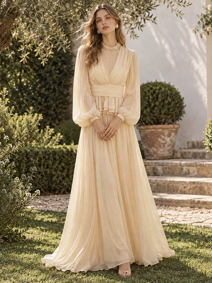 Women's Elegant Beaded Long Sleeve Top & Midi Skirt Two-Piece Set