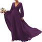 Long Sleeve V-Neck Bridesmaid Dresses Chiffon A Line Formal Dress Evening Gowns