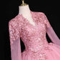 Long Sleeve V-Neck Quinceanera Prom Dress Gala Evening Dress Tulle Ball Gown