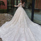 Long Sleeve Wedding Dresses Sweep Train Lace Applique A Line Bridal Gown